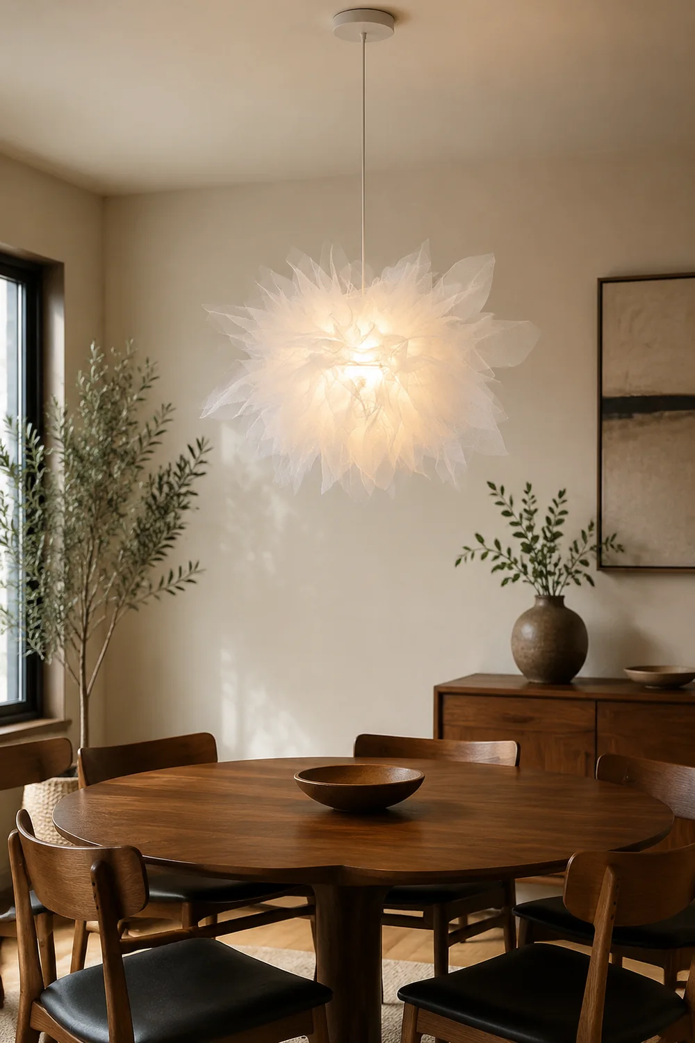 Bella Modern Flower Fabric Pendant Light, Bedroom, White - Lumpaz