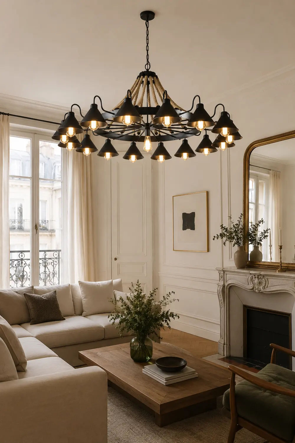 Alessio Vintage Industrial Rope Chandelier Metal Living Room - Lumpaz