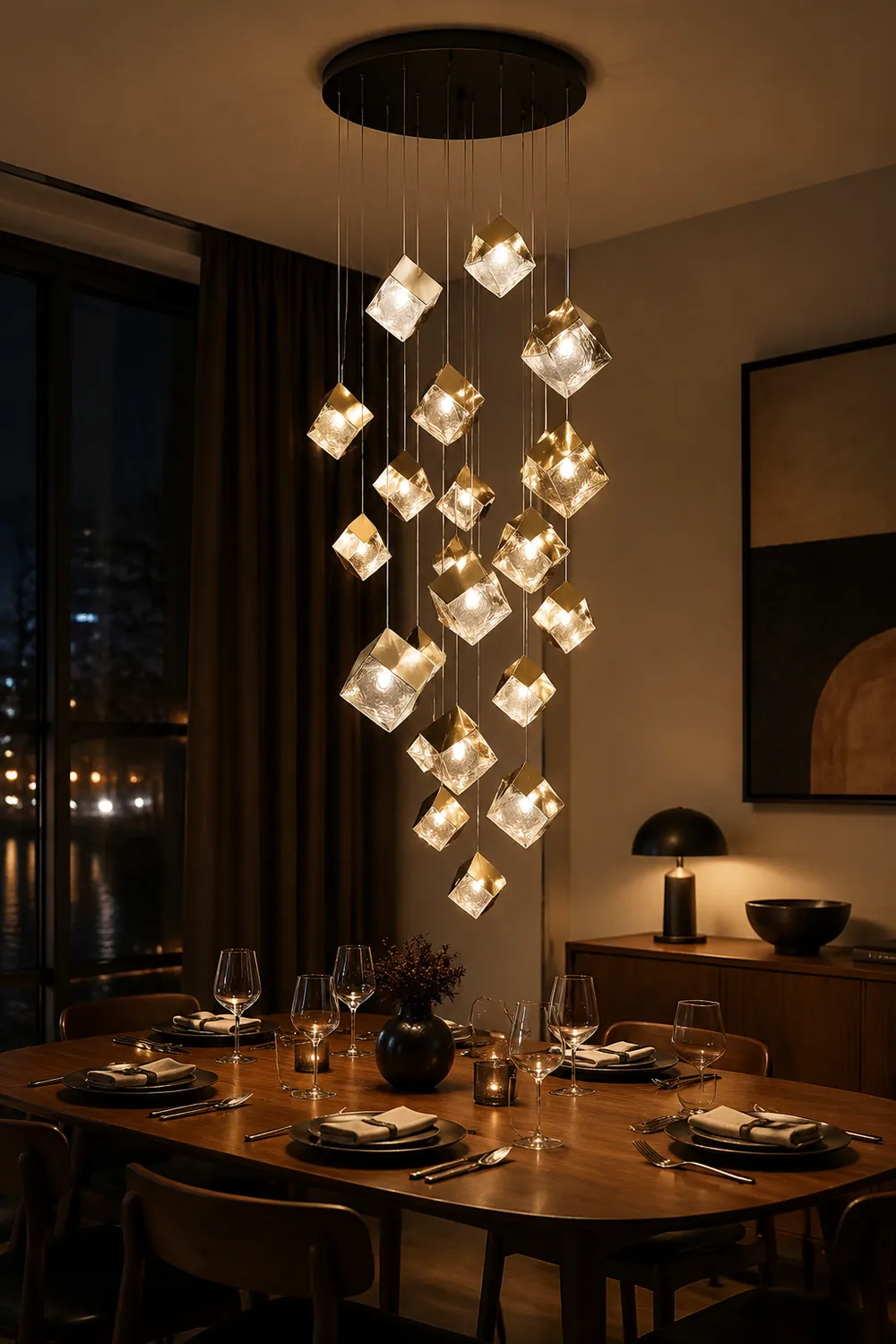 Kristy Modern Square Metal Pendant Light, Gold, Living Room - Lumpaz