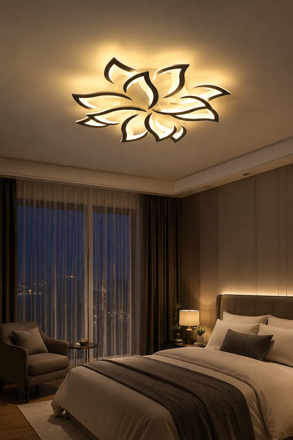 Hana Elegant Flower Flush Mount Ceiling Light, White/Black - Lumpaz
