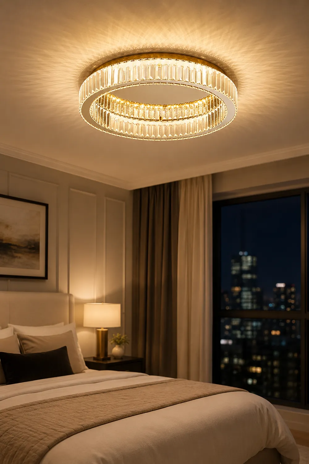 Marliyn Modern Art Deco Circle Crystal/Metal Flush Mount Ceiling Light Gold - Lumpaz