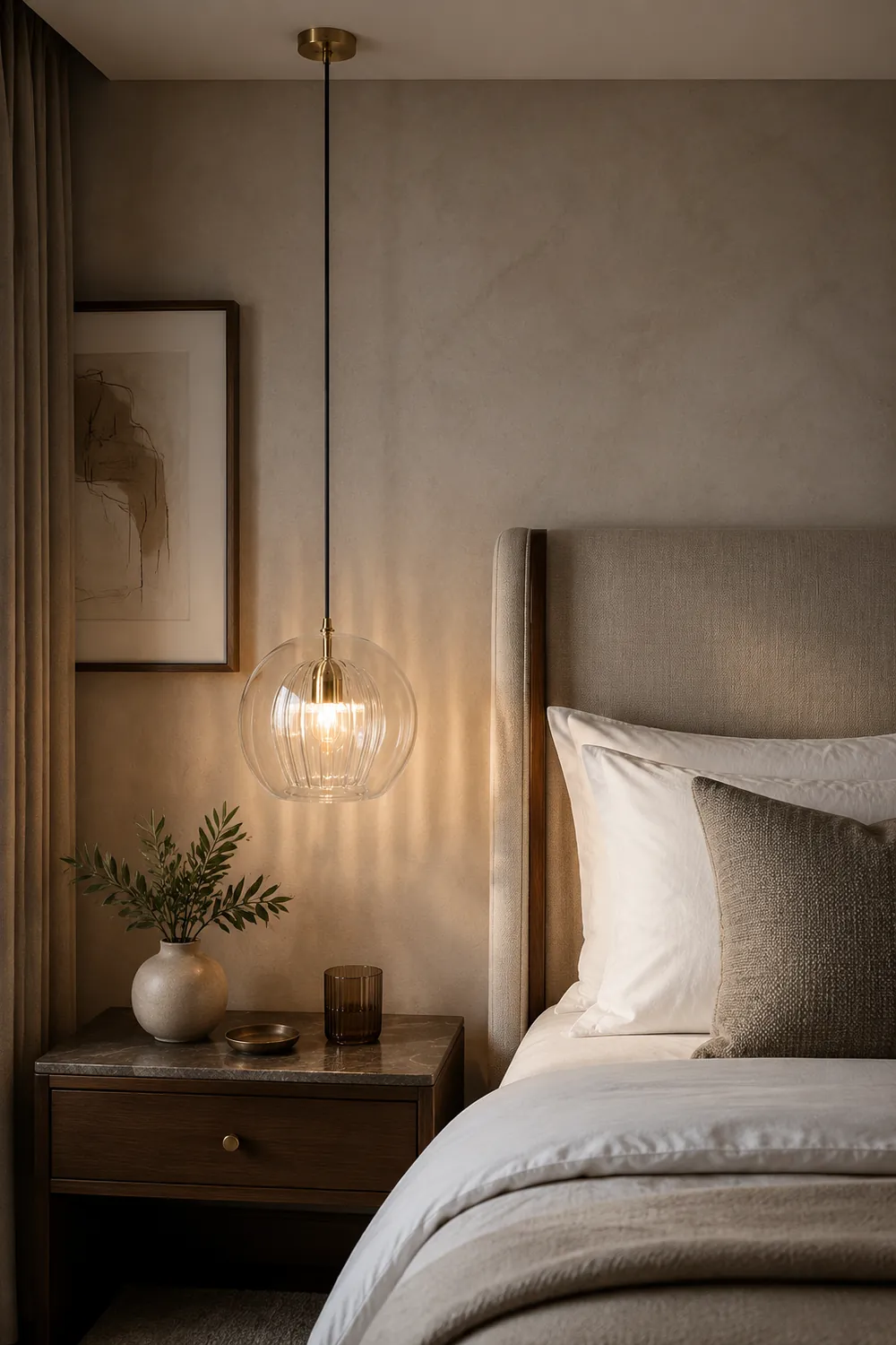 Hailie Nordic Glass Globe Pendant Light Clear/Amber Bedroom - Lumpaz