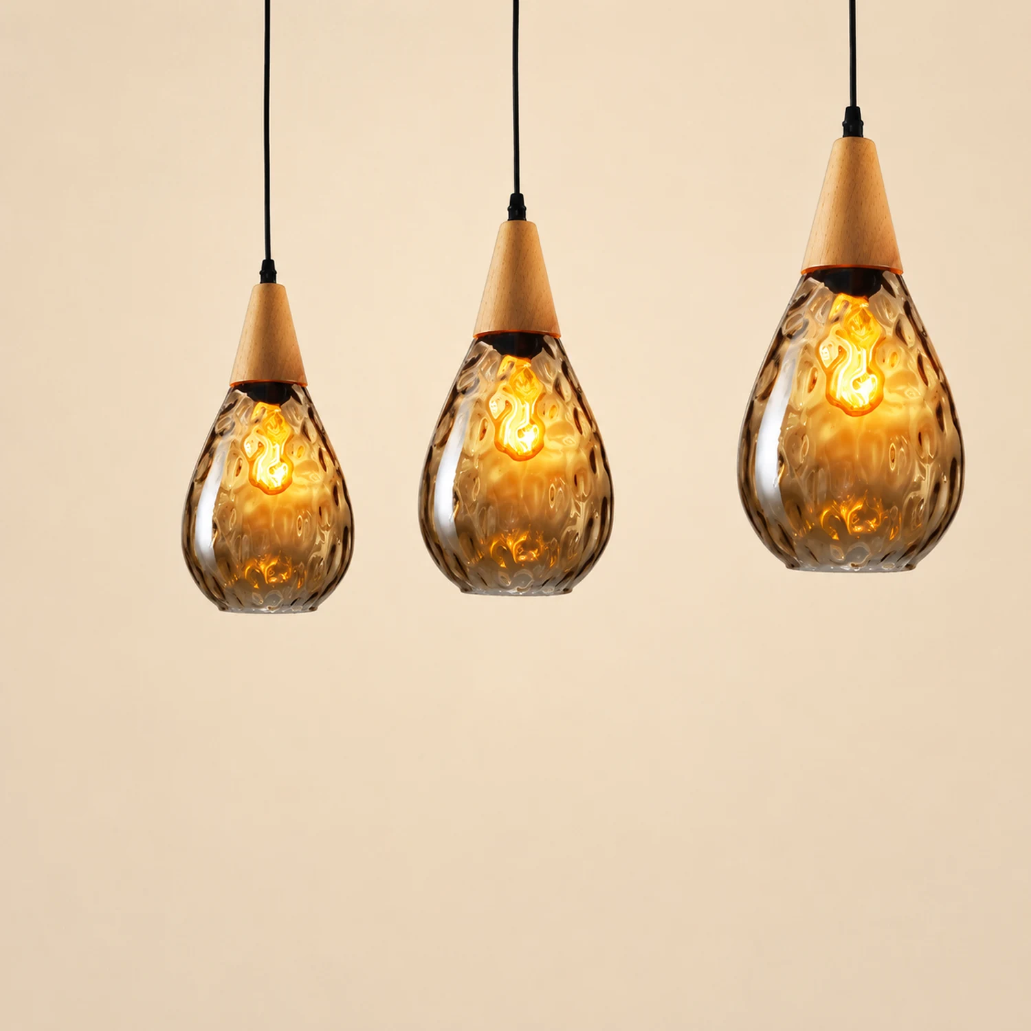 Avi Vintage Teardrop Pendant Light, Glass/Wood - Lumpaz