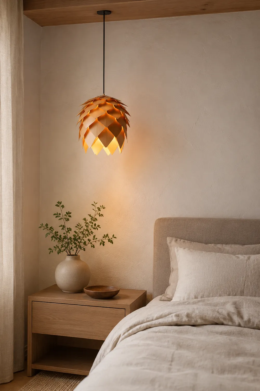 Ozawa Designer Pinecone Shape Wood Pendant Light, 10"/16"/19.5"/23.5" - Lumpaz