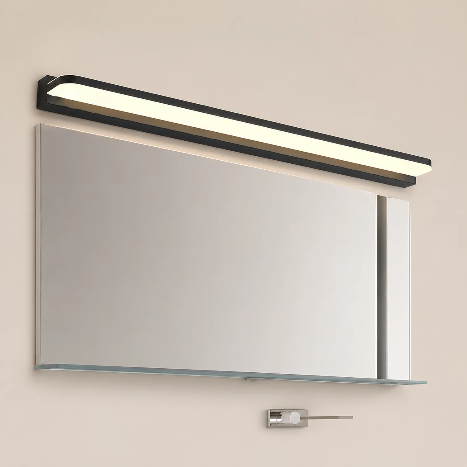 Leigh Nordic Linear Metal Mirror Front Wall Lamp, Chrome/Black - Lumpaz