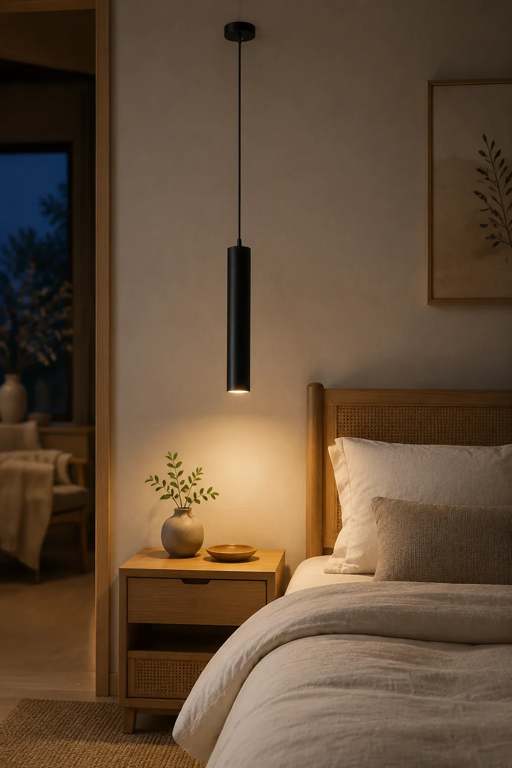Edge Modern Cylinder Shape Pendant Light Black Metal Living Room - Lumpaz
