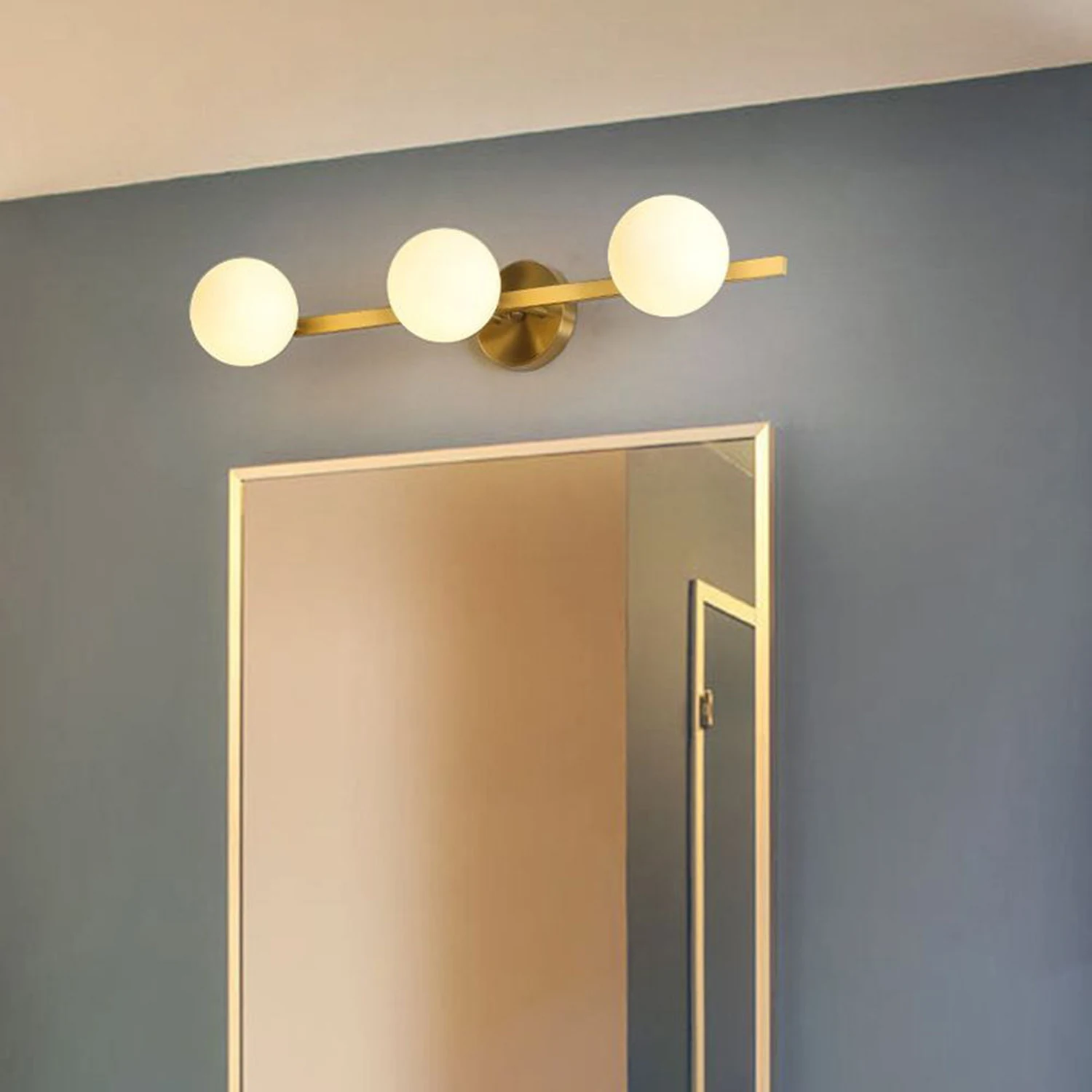 Valentina Retro Globe Linear Metal/Glass Wall Lamp, Gold, Bathroom - Lumpaz