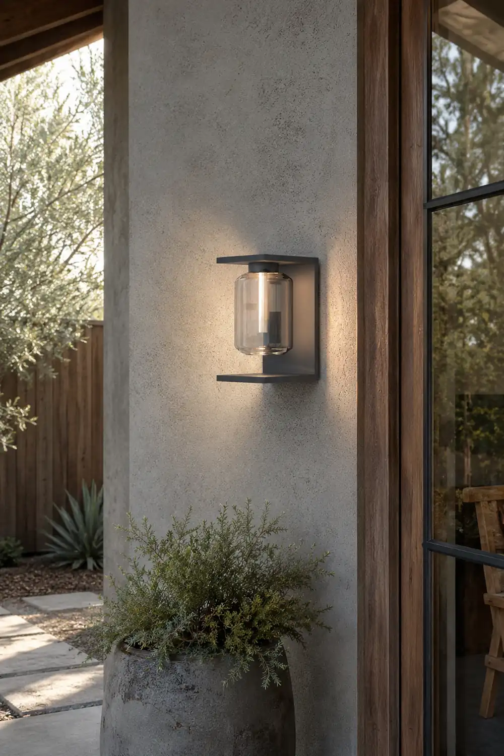 Orr Modern Rectangular Metal/Glass Lantern Solar Outdoor Waterproof Wall Lamp，Black/Gray - Lumpaz