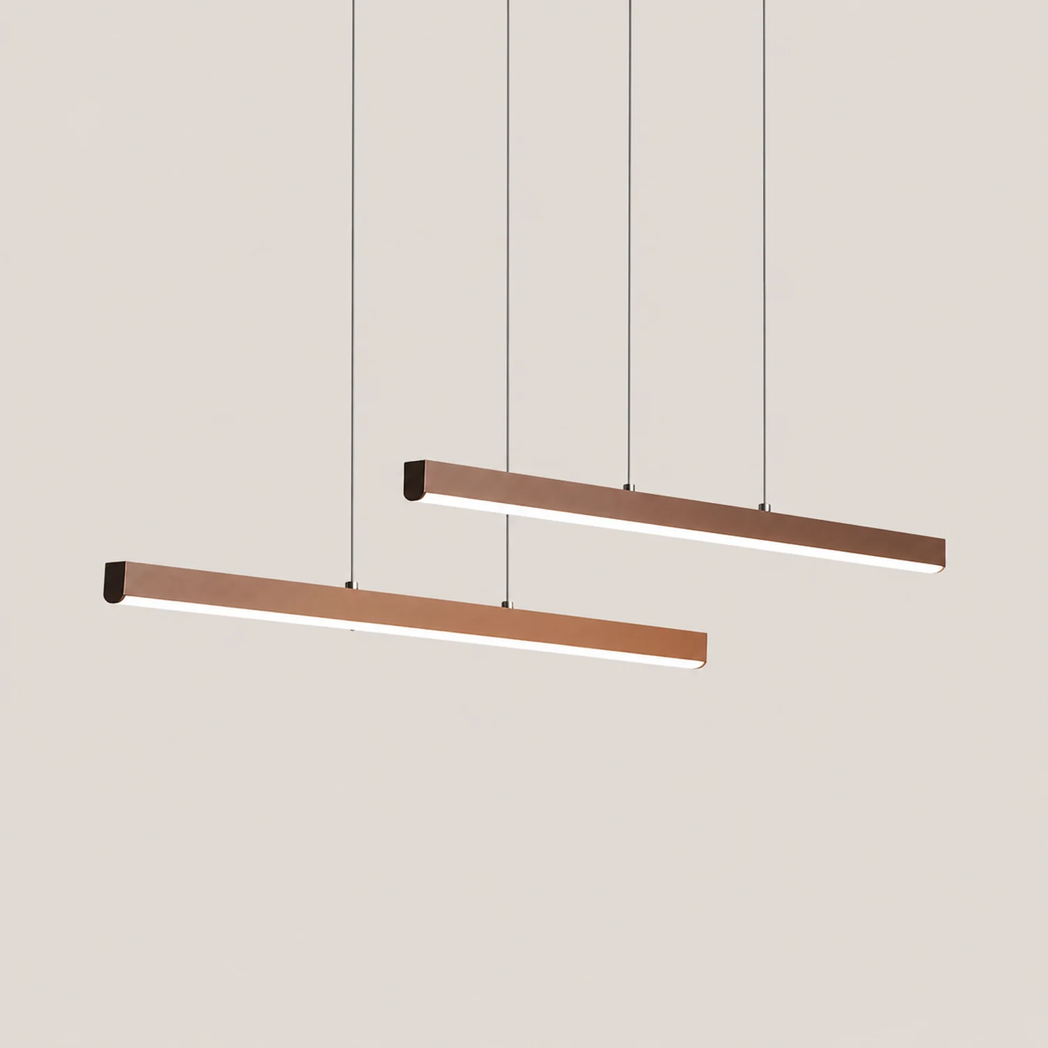 Edge Modern Minimalist Double-Linear Metal Pendant Light, Brown - Lumpaz