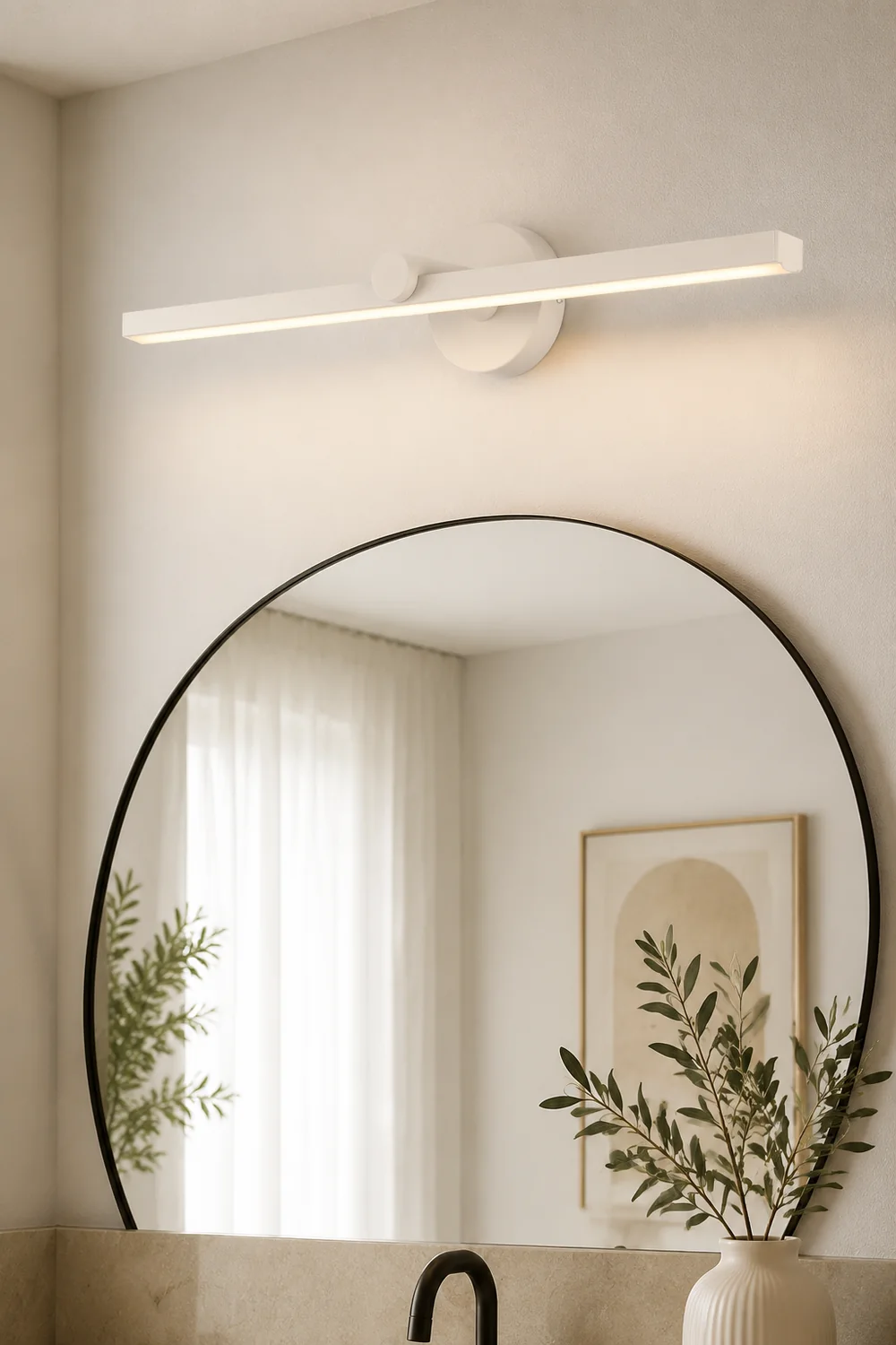Leigh Minimalist Linear Acrylic Mirror Front Wall Lamp, White - Lumpaz