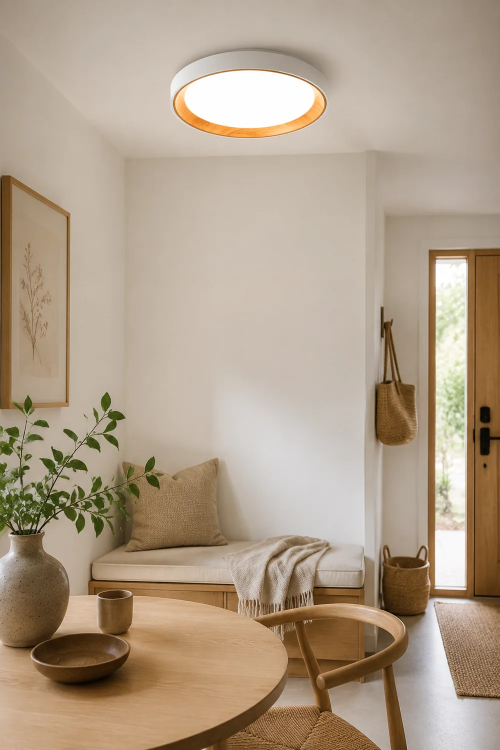 Quinn Modern LED Flush Mount Lighting White Wood/Acrylic Kitchen - Lumpaz