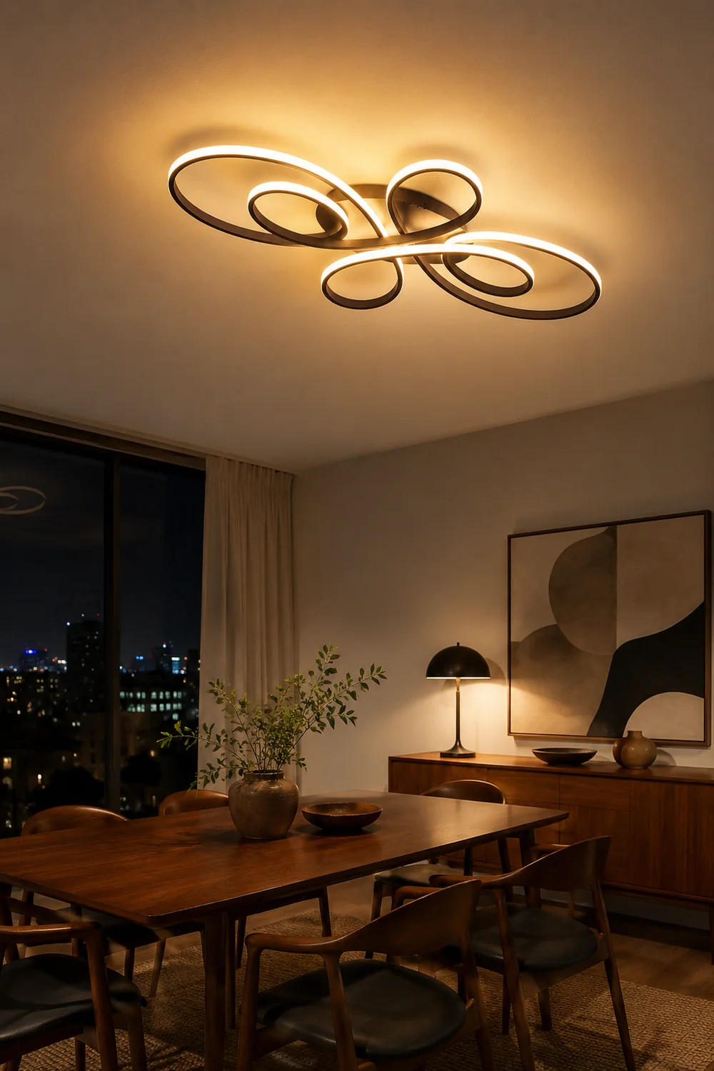 Lacey Modern LED Multi Rings Flush Mount Ceiling Light Brown/White - Lumpaz