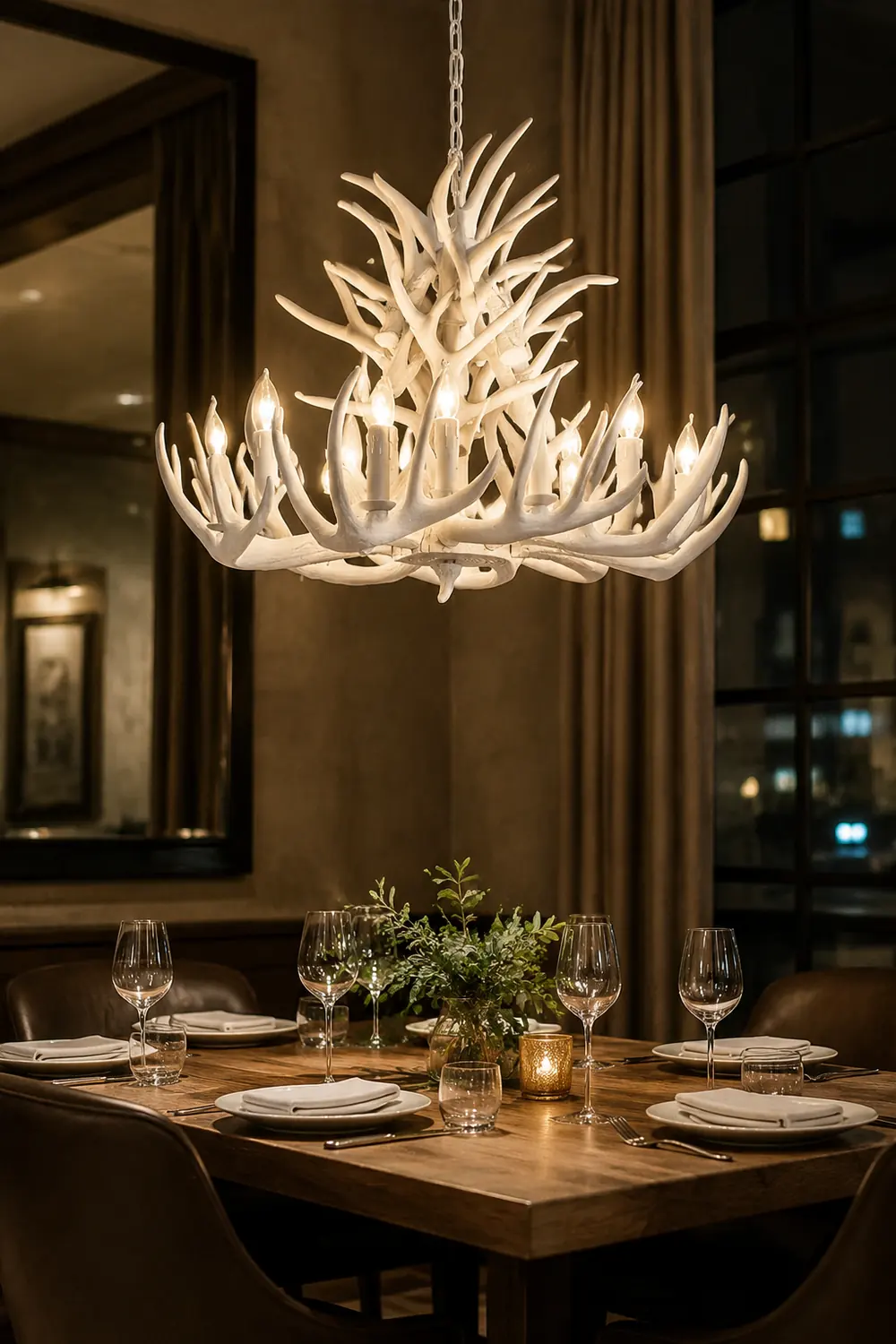 Silva Rustic Antler Metal/Resin Chandelier White Dining Room - Lumpaz