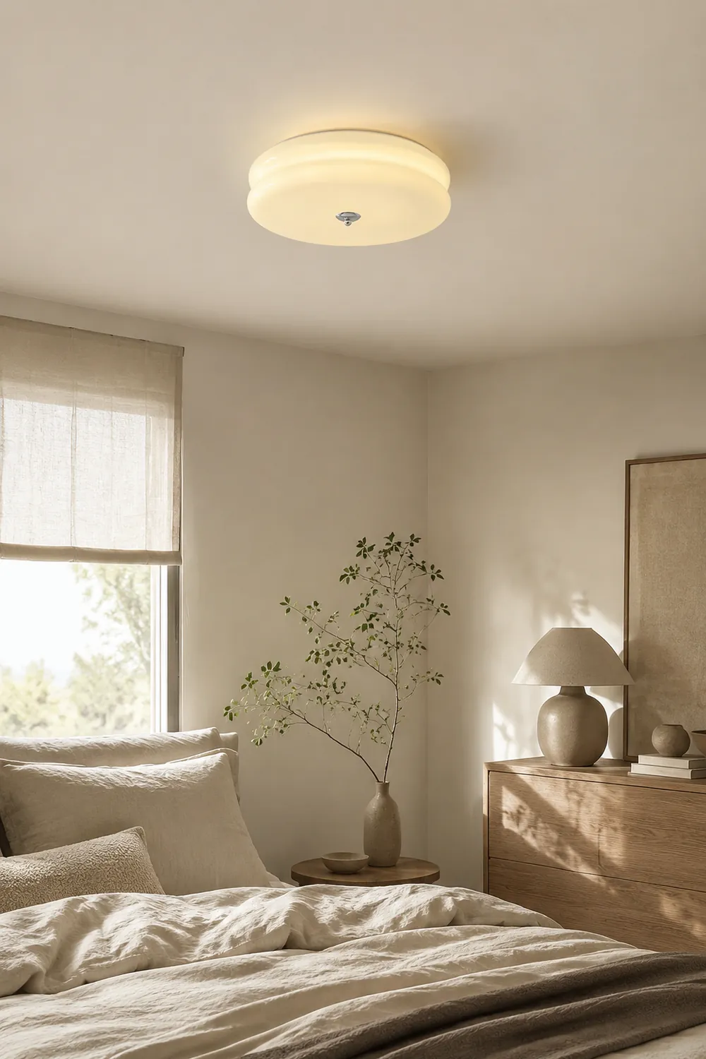 Morandi Modern Round Flush Mount Ceiling Light, White/Beige - Lumpaz
