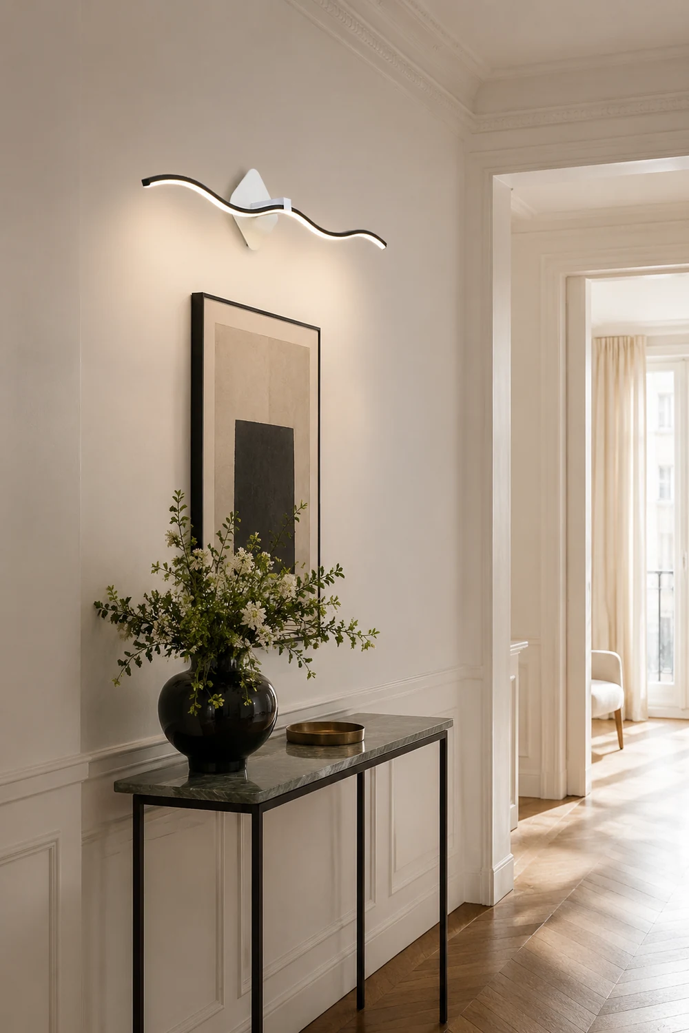 Minimalist Wave Linear Metal Wall Lamp, Black/White - Lumpaz