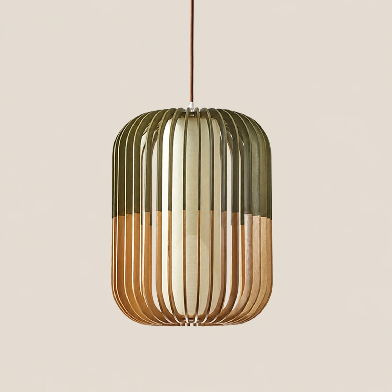 Ozawa Modern Birdcage Wood/Fabric Pendant Light - Lumpaz