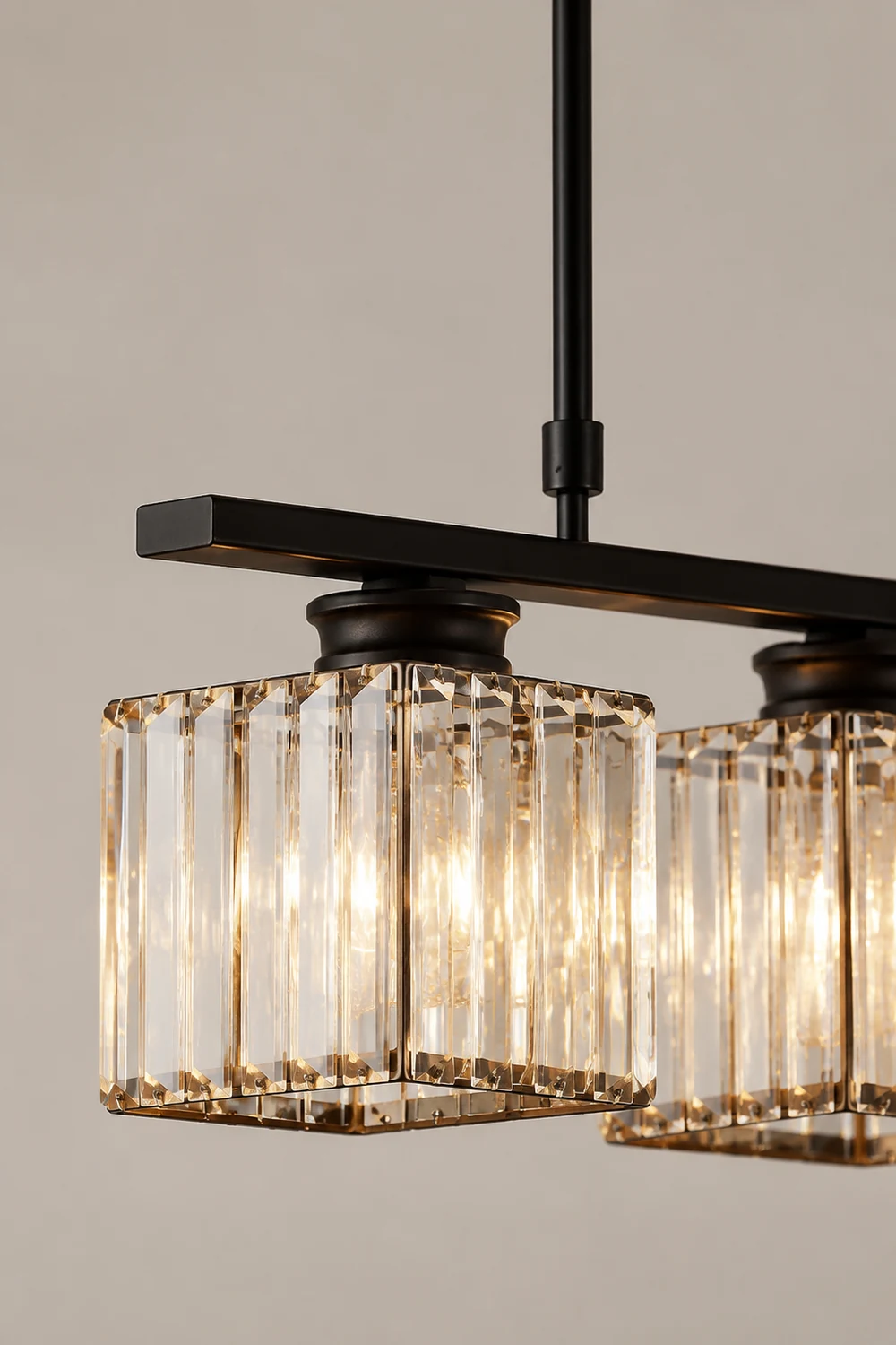 Kristy Crystal Square Pendant Light, Black & Gold, 3/4 Heads - Lumpaz
