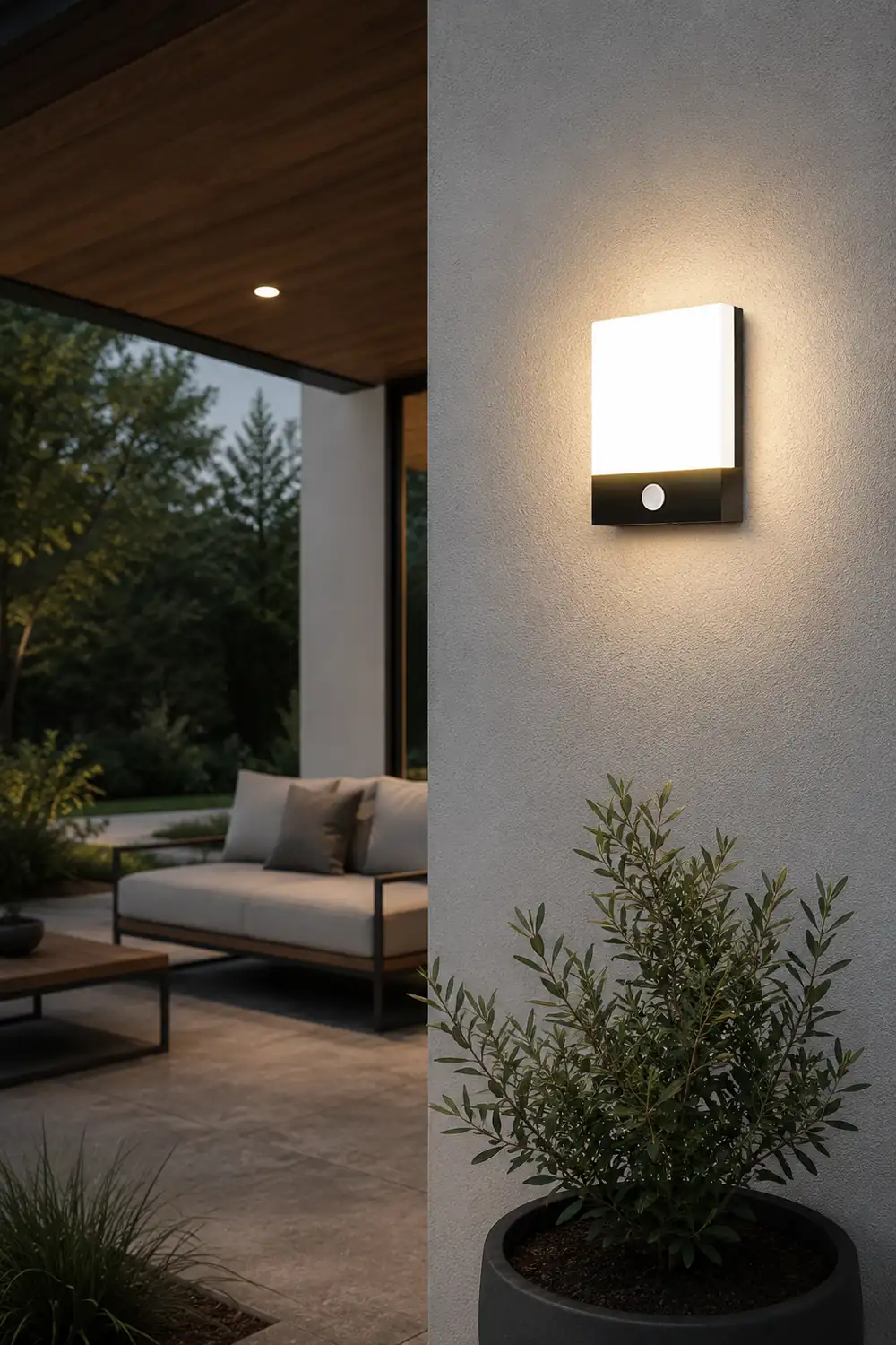 Orr Modern Sensor Rectangular Metal Outdoor Wall Lamp, Black/White - Lumpaz