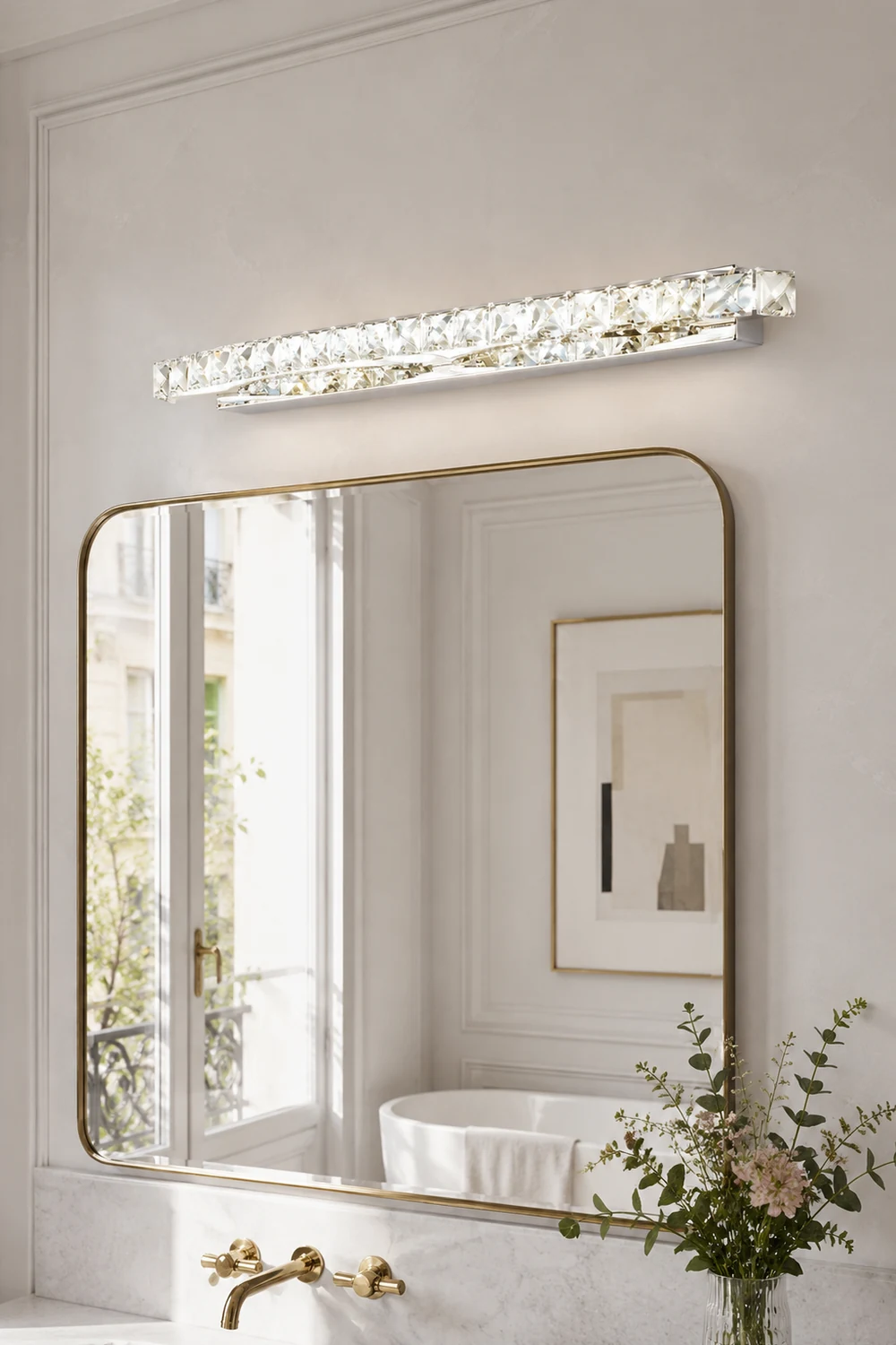Kristy Luxury Decorative Crystal/Metal Wall Lamp, Silver, Bathroom - Lumpaz