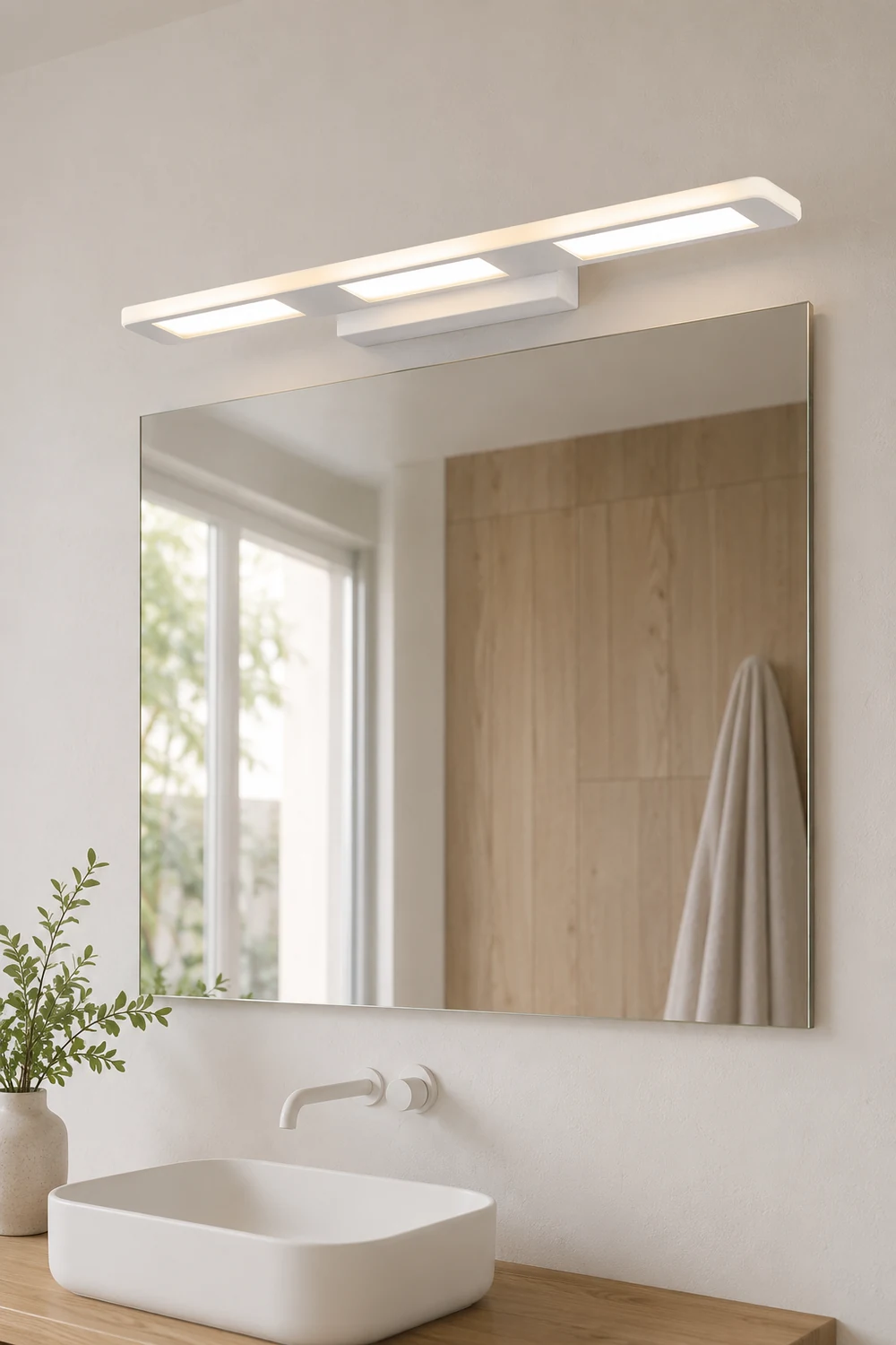 Leigh Modern Rectangular Metal/Acrylic Wall Lamp, White, Bathroom - Lumpaz