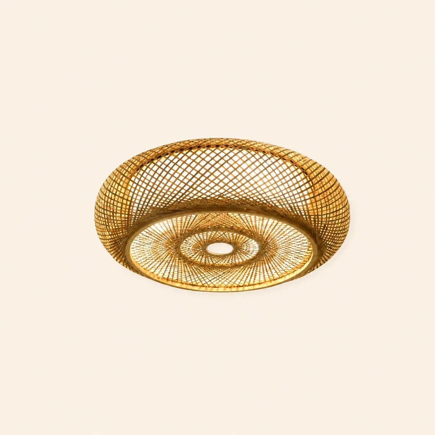 Muto Rattan Woven Rustic LED Flush Mount Ceiling Light - Lumpaz