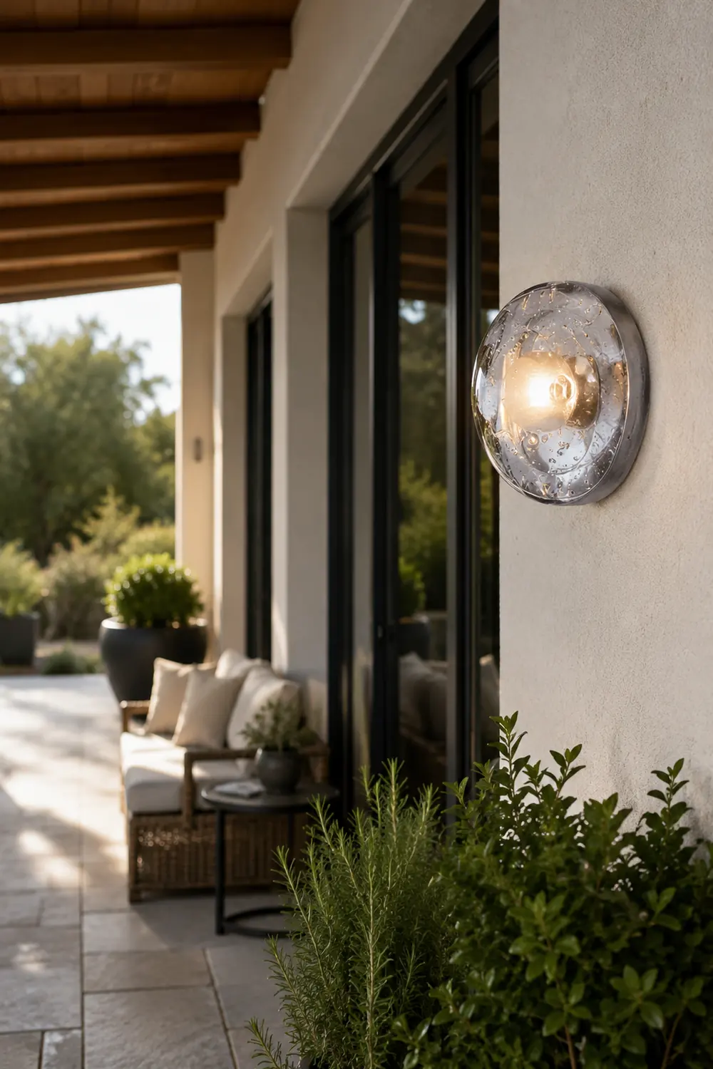 Valentina Waterproof Semi-circular Glass Outdoor Wall Lamp, Transparent - Lumpaz