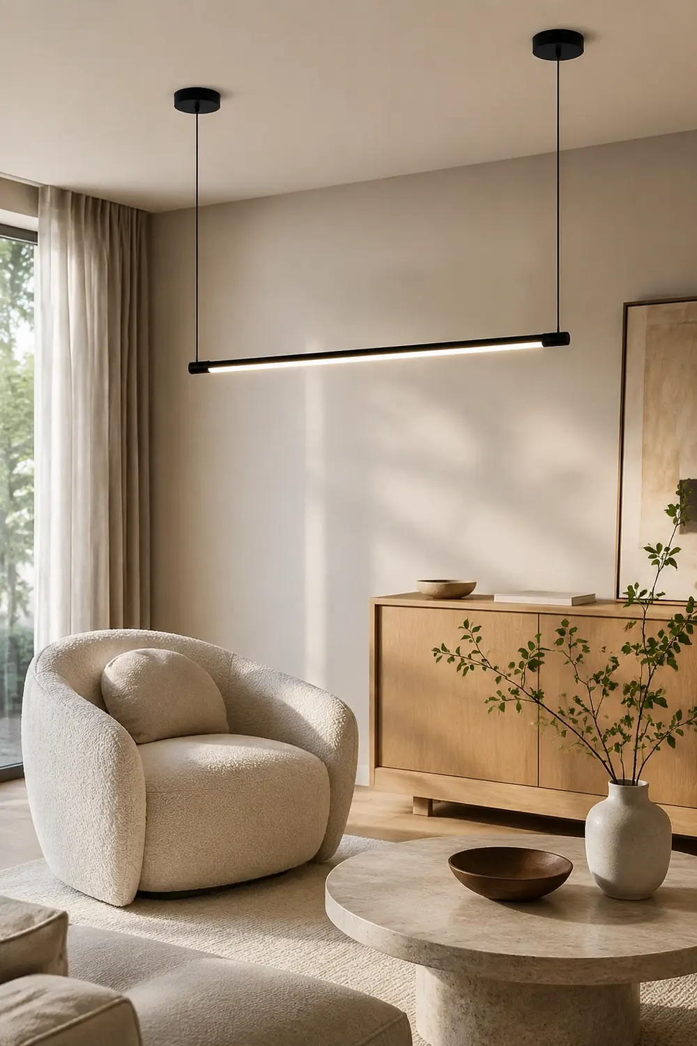 Edge Minimalist Linear Pendant Light Black Living Room - Lumpaz
