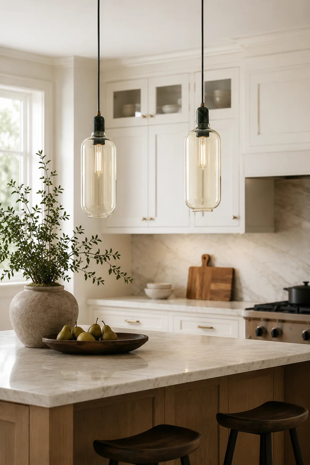 Hailie Designer Cylinder Pendant Light, Marble & Glass, 4.3"/6.7" - Lumpaz