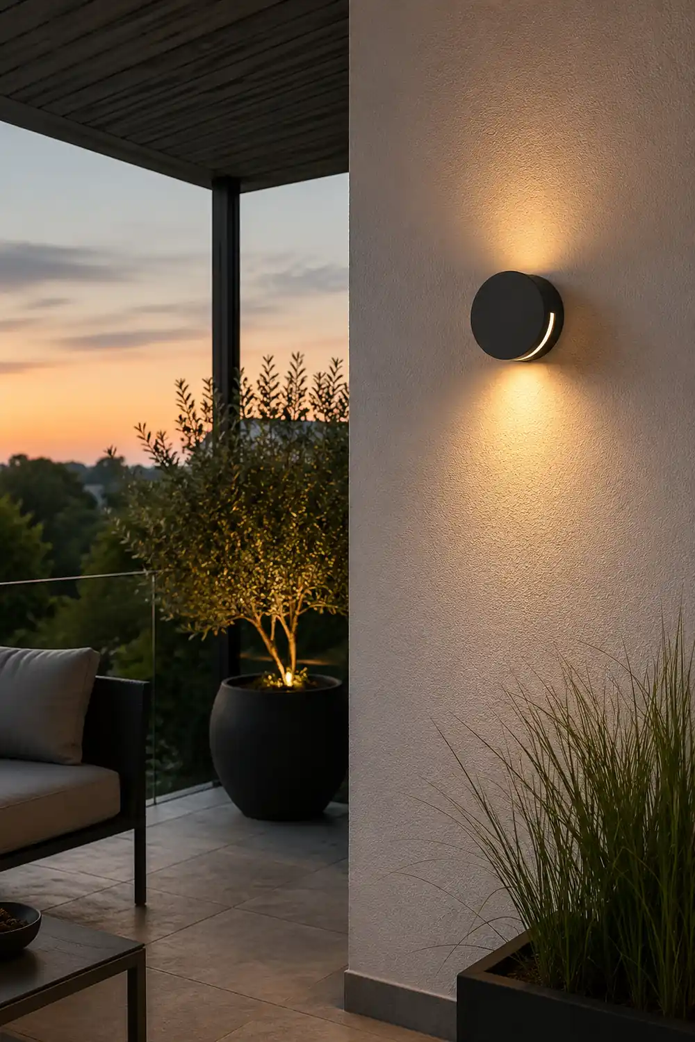 Orr Modern Minimalist Round Metal/Glass Waterproof Outdoor Wall Lamp, Black - Lumpaz