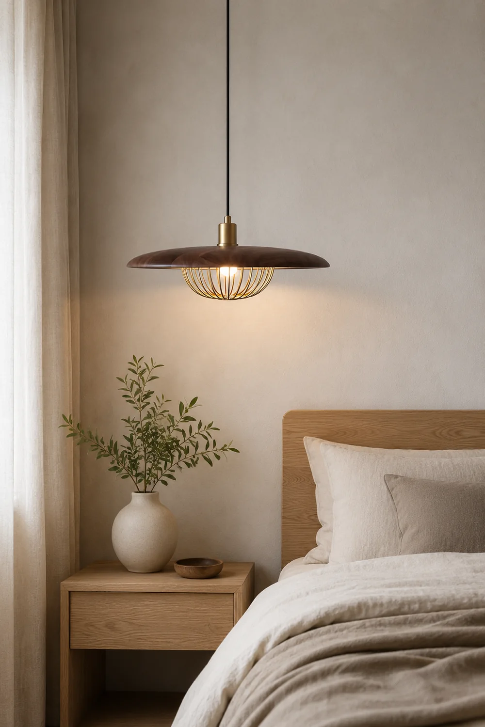 Cairns Modern Nordic Sutle Metal Pendant Light, Gold/Brown/Gray/Brown/Wood - Lumpaz