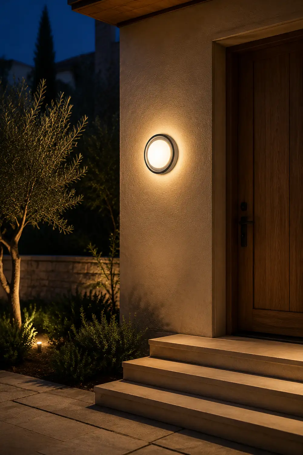 Orr Modern Circular Disc Shape Metal Outdoor Wall Lamp, Black - Lumpaz