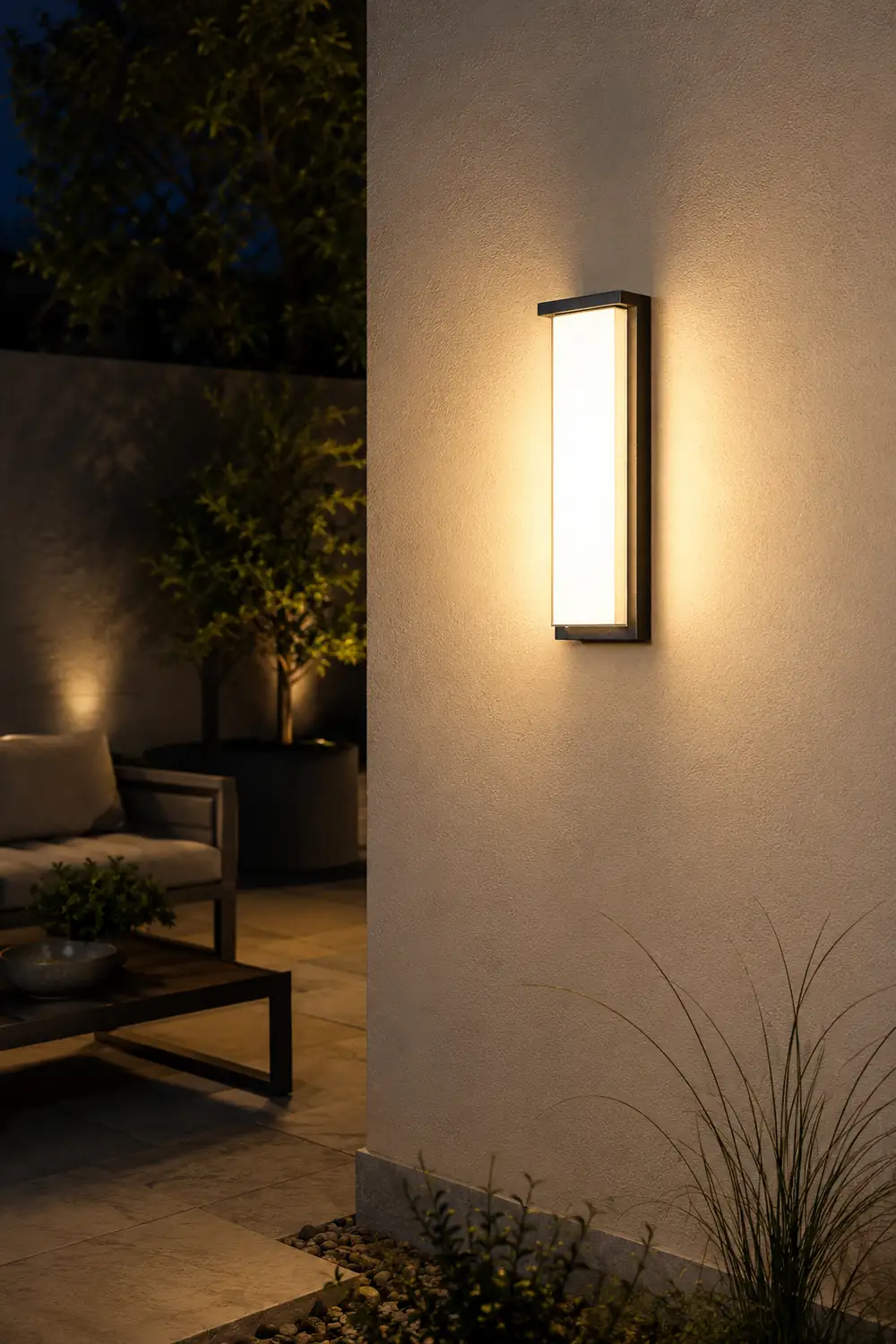 Orr Modern Minimalist Rectangular Metal Outdoor Wall Lamp, Black - Lumpaz