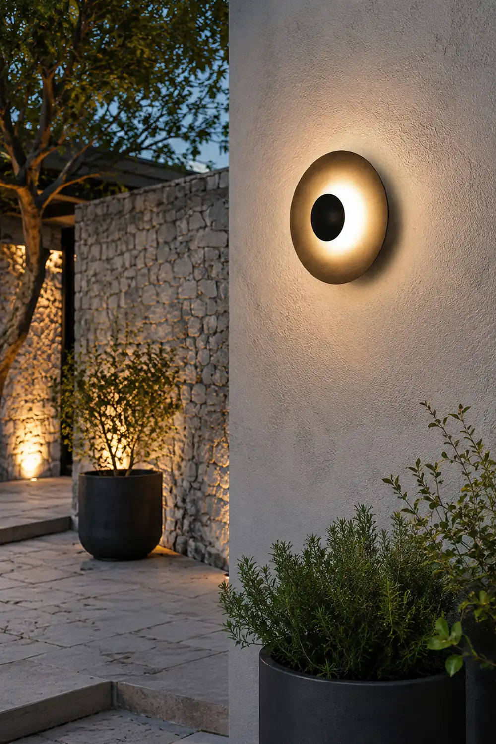 Orr Designer Round Metal Outdoor Wall Lamp, Black/White - Lumpaz