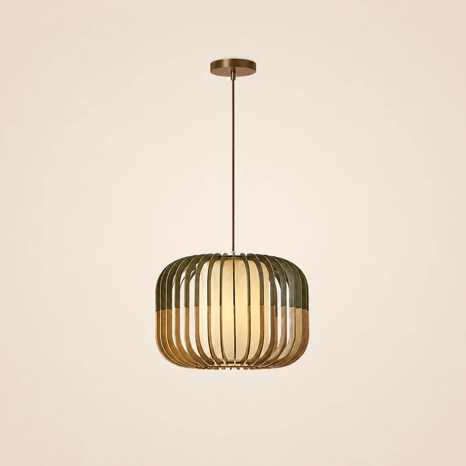 Ozawa Modern Birdcage Wood/Fabric Pendant Light - Lumpaz