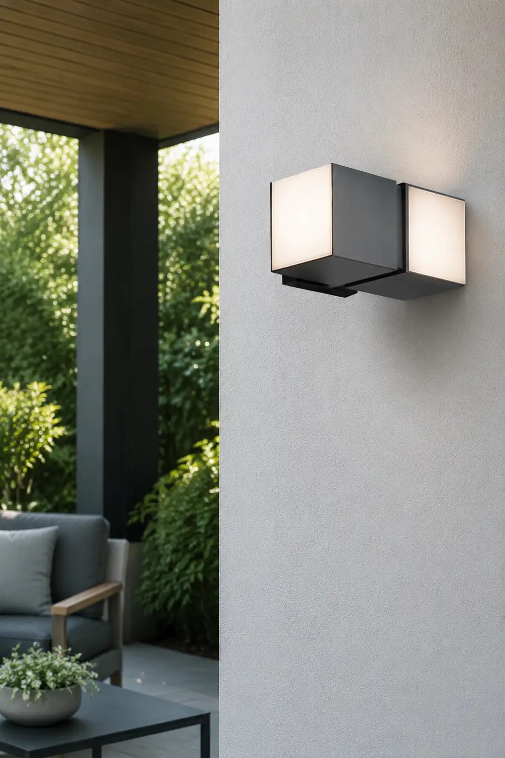 Orr Modern Geometry Rotatable Metal/Acrylic Outdoor Waterproof Wall Lamp, Black - Lumpaz