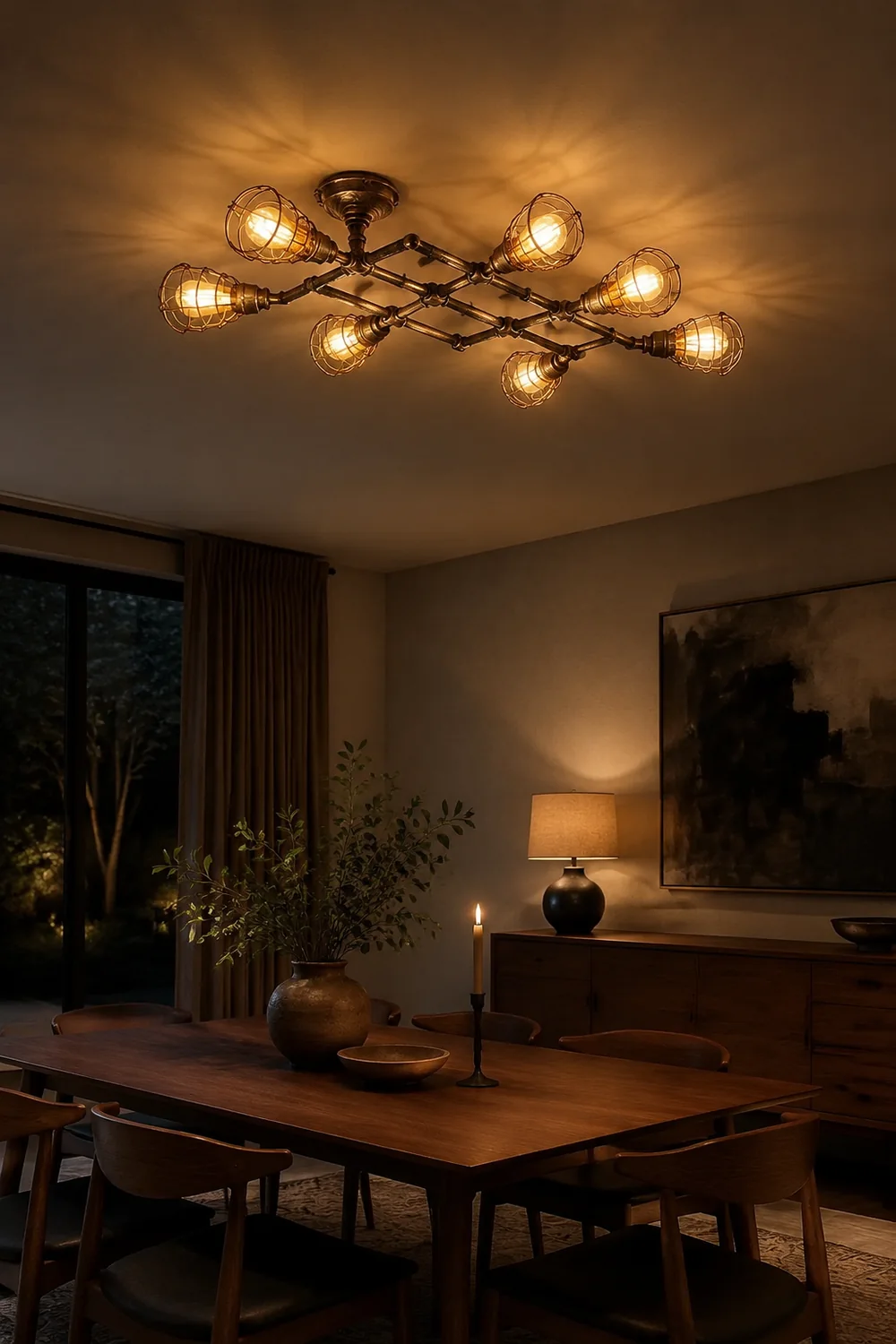 Alessio Industrial Metal Multi Flush Mount Ceiling Light, Brass - Lumpaz