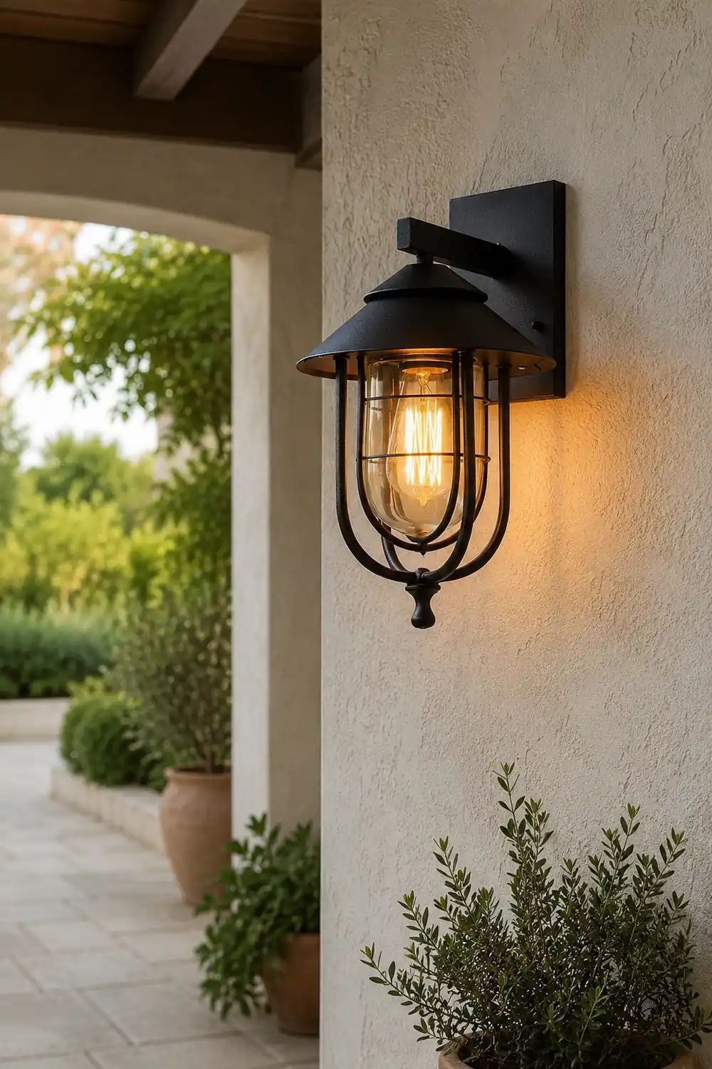 Alessio Vintage Lantern Shaped Metal Outdoor Wall Lamp, Black - Lumpaz