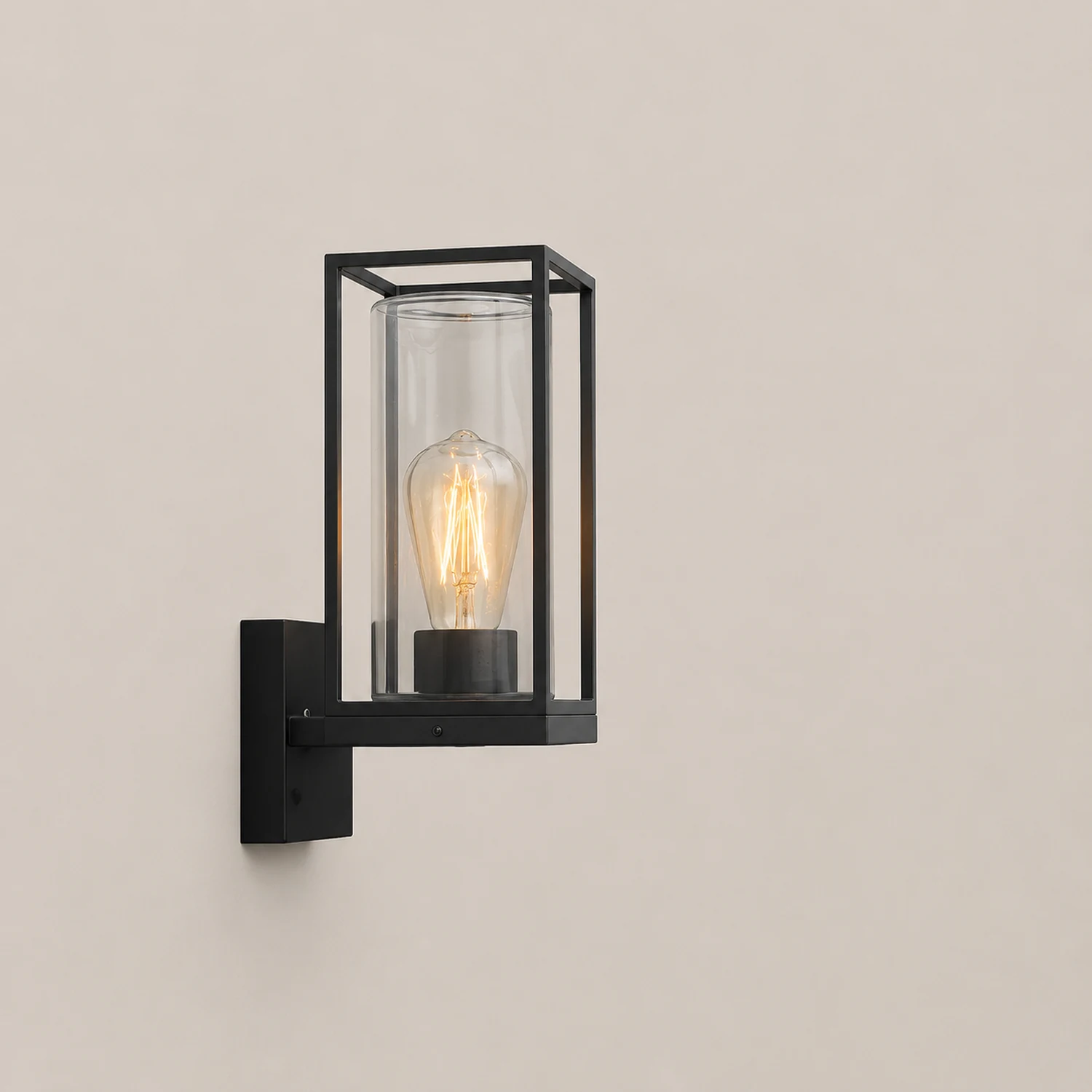 Alessio Modern Rectangular Metal Outdoor Wall Lamp, Black - Lumpaz
