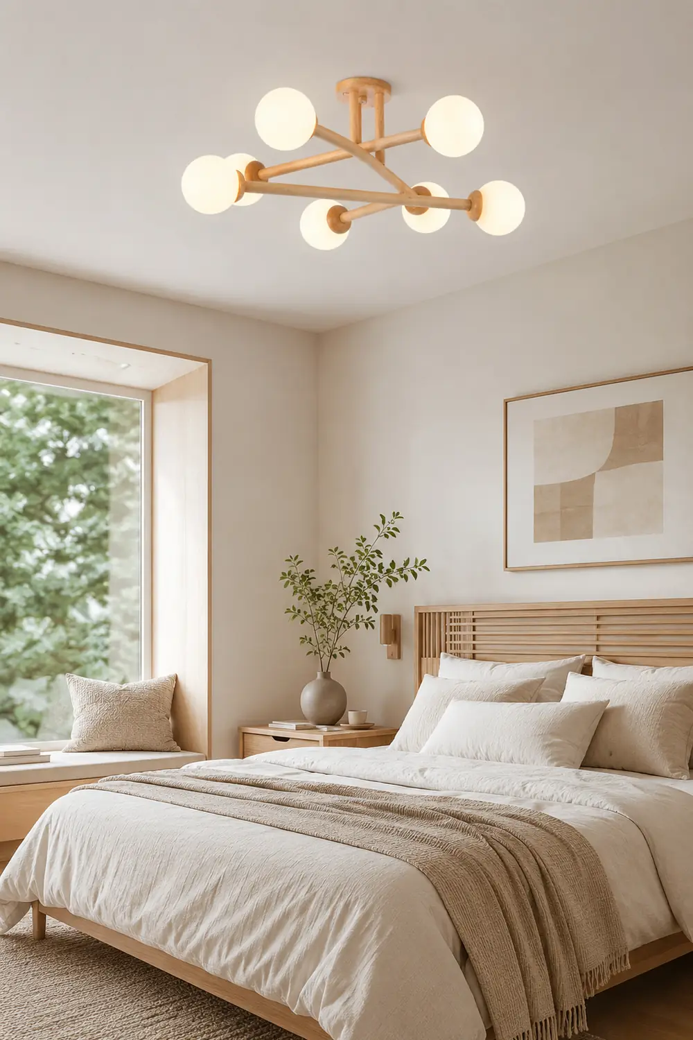Ozawa Modern Globe Wood/Glass Flush Mount Ceiling Light - Lumpaz
