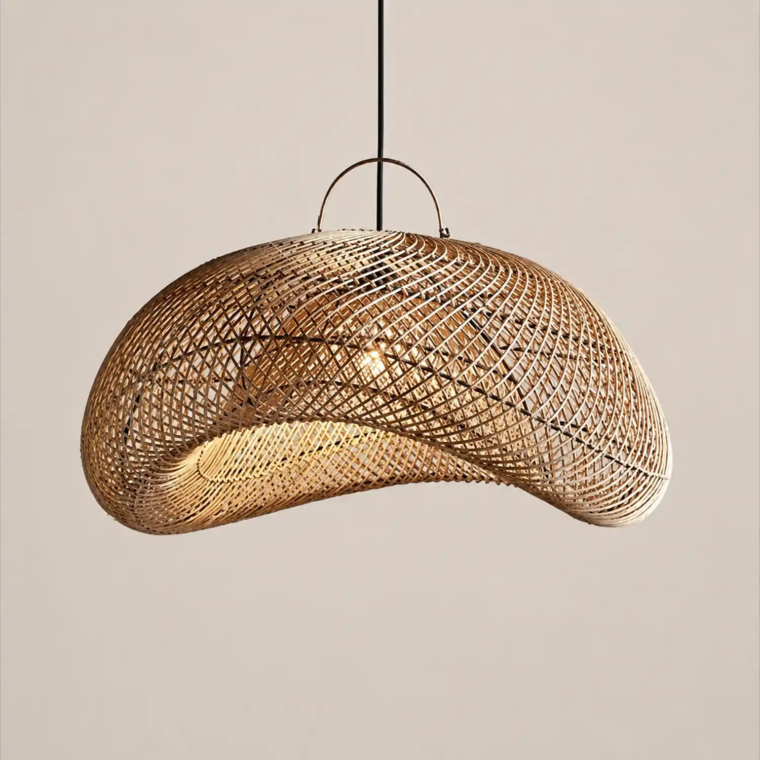 Muto Rustic Boho Rattan Pendant Light, Living Room - Lumpaz
