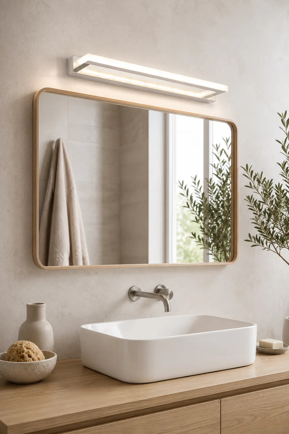 Leigh Rectangular Led Mirror Front Vanity Wall Mount Light, Bathroom, White - Lumpaz