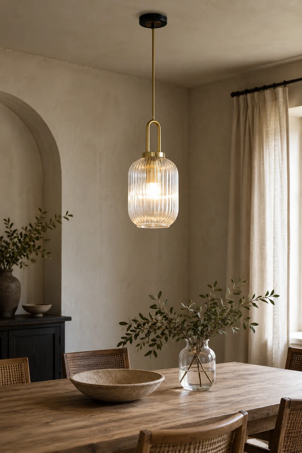 Sanna Modern Ribbed Clear Glass Pendant Light - Lumpaz