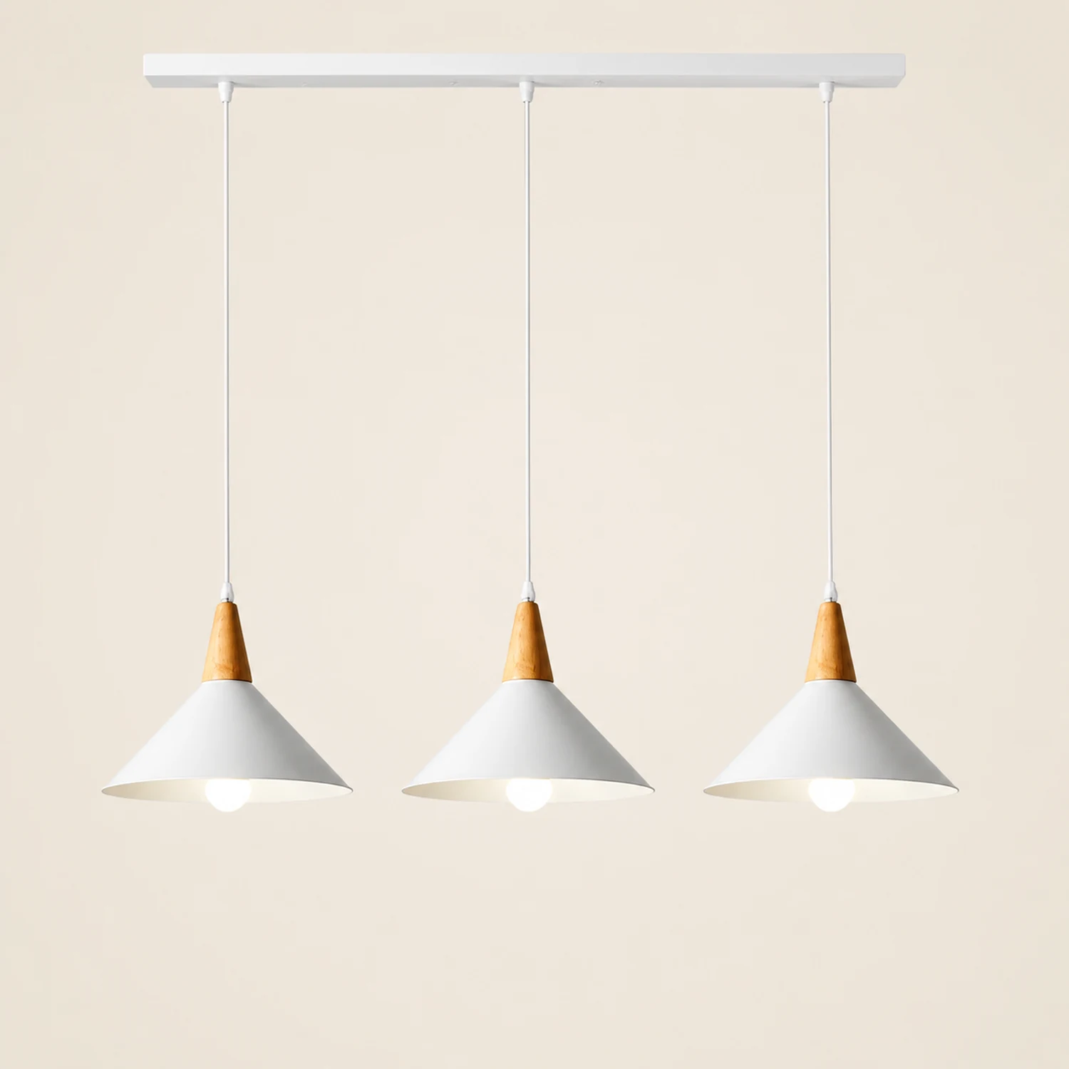 Morandi Minimalist Cap-shaped Metal Pendant Light, Natural Wood - Lumpaz