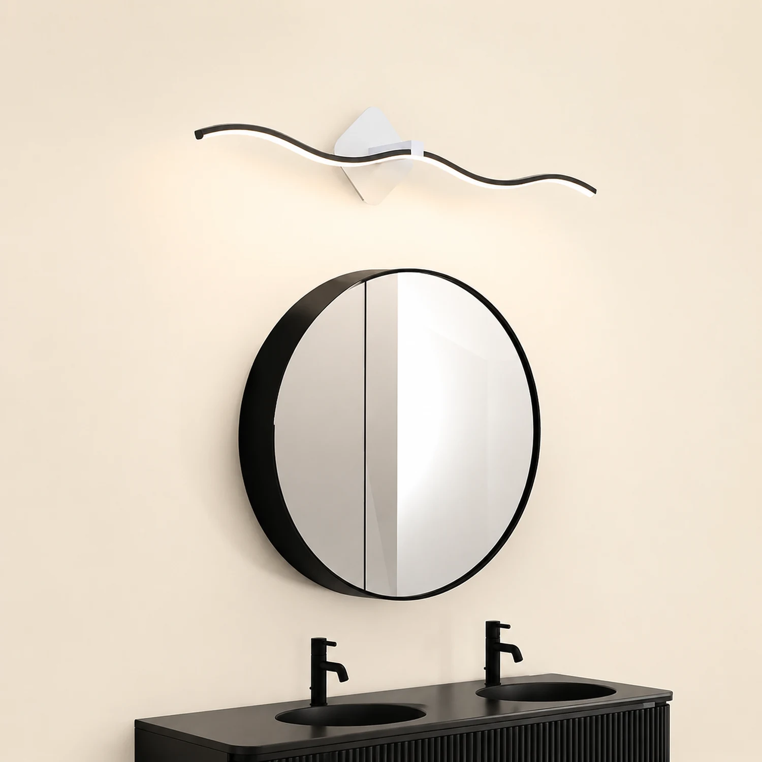 Minimalist Wave Linear Metal Wall Lamp, Black/White - Lumpaz