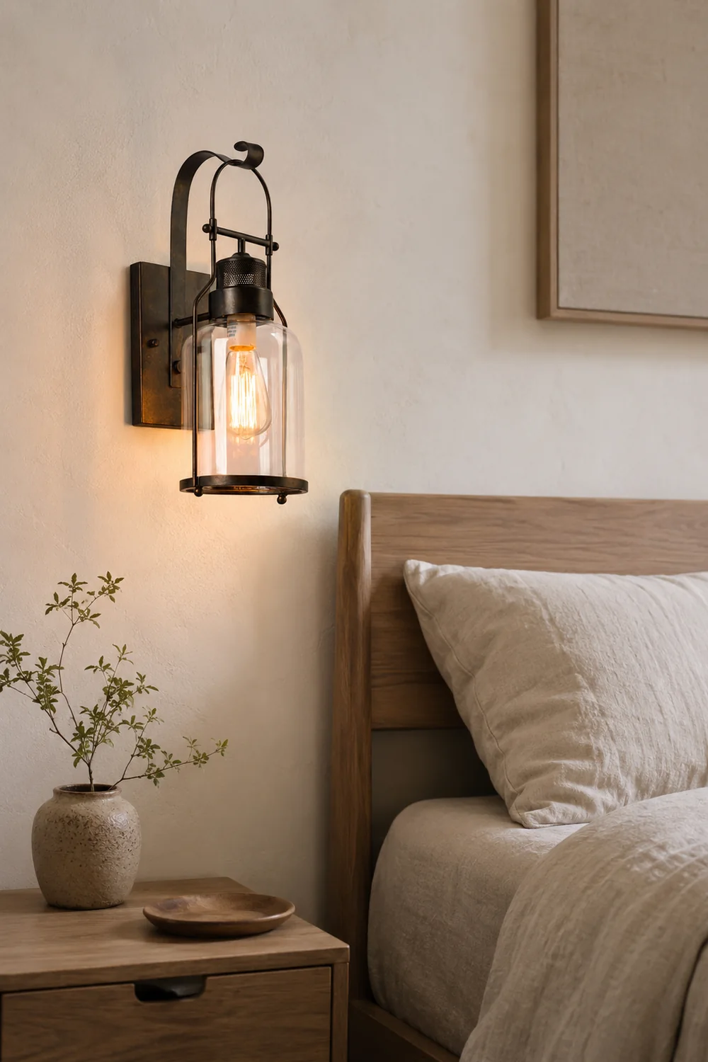 Alessio Vintage Lantern Glass/Metal Wall Lamp, Black/Rusty - Lumpaz