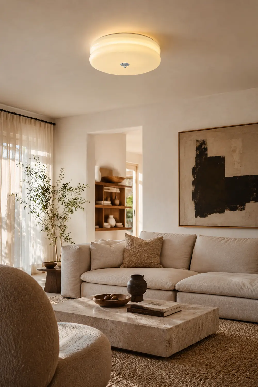 Morandi Modern Round Flush Mount Ceiling Light, White/Beige - Lumpaz
