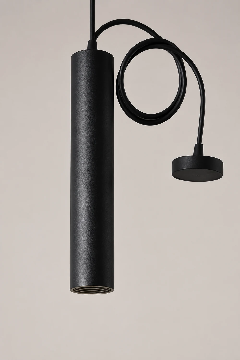 Edge Modern Cylinder Shape Pendant Light Black Metal Living Room - Lumpaz