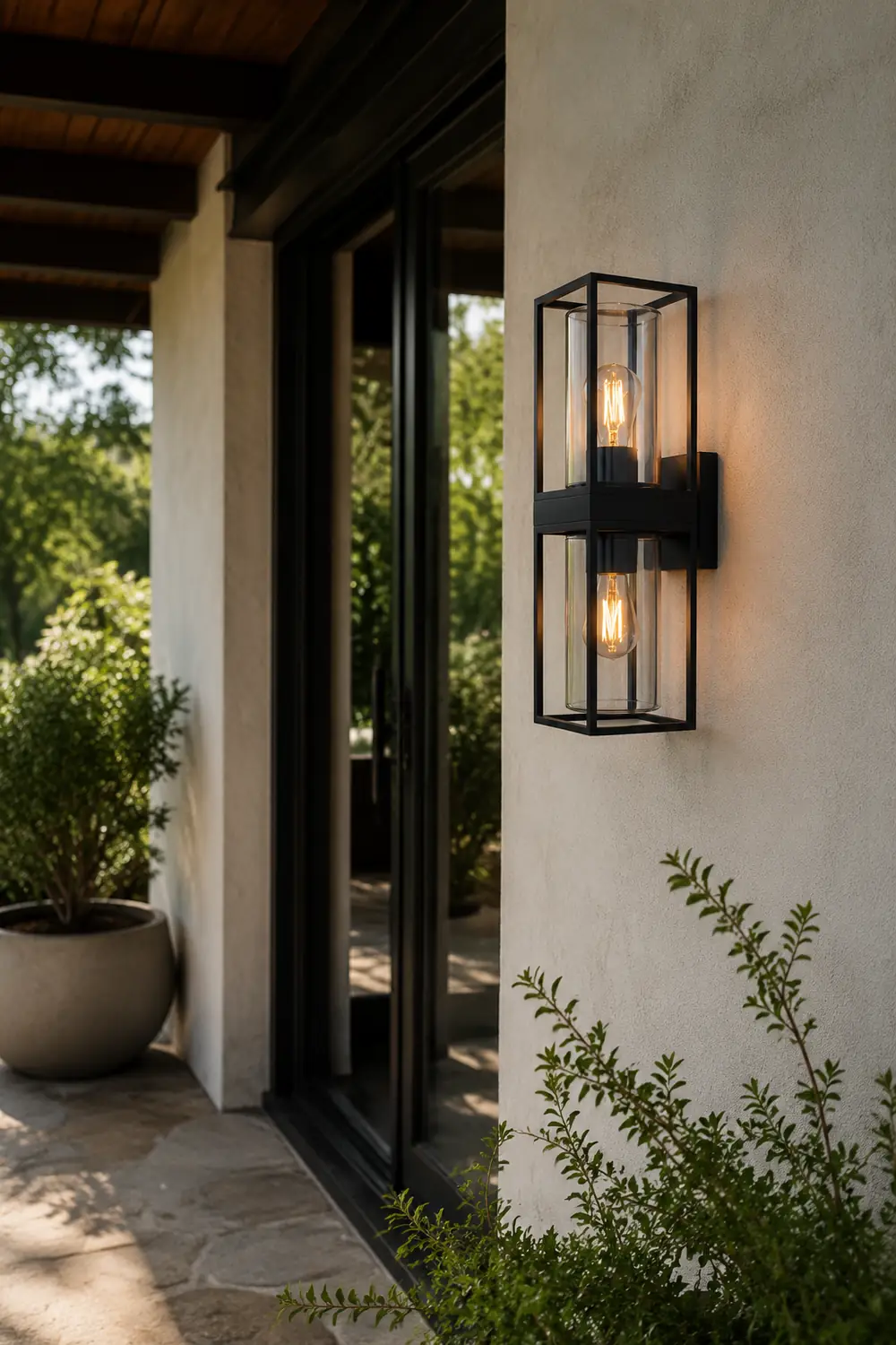 Alessio Modern Rectangular Metal Outdoor Wall Lamp, Black - Lumpaz