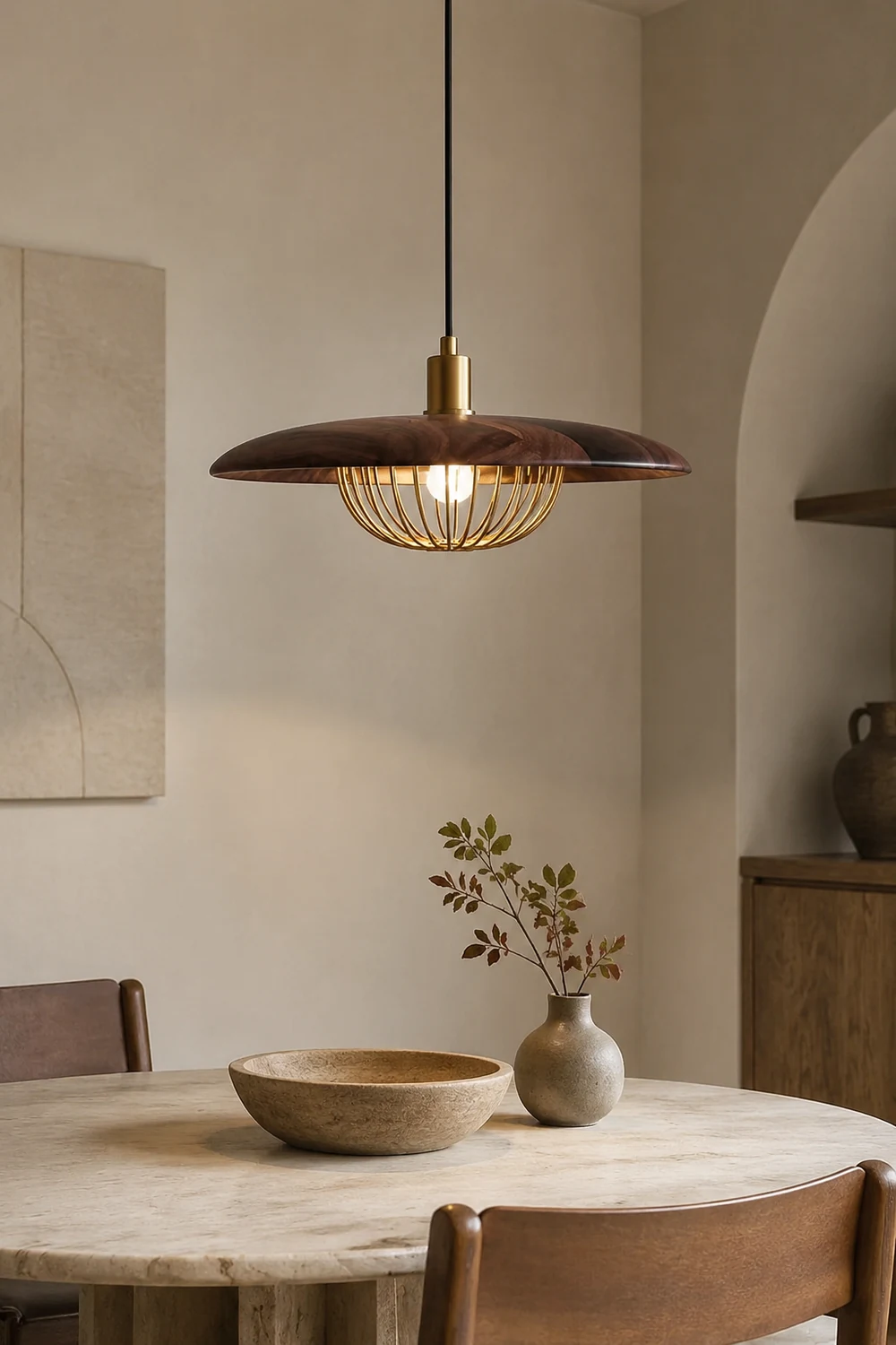 Cairns Modern Nordic Sutle Metal Pendant Light, Gold/Brown/Gray/Brown/Wood - Lumpaz