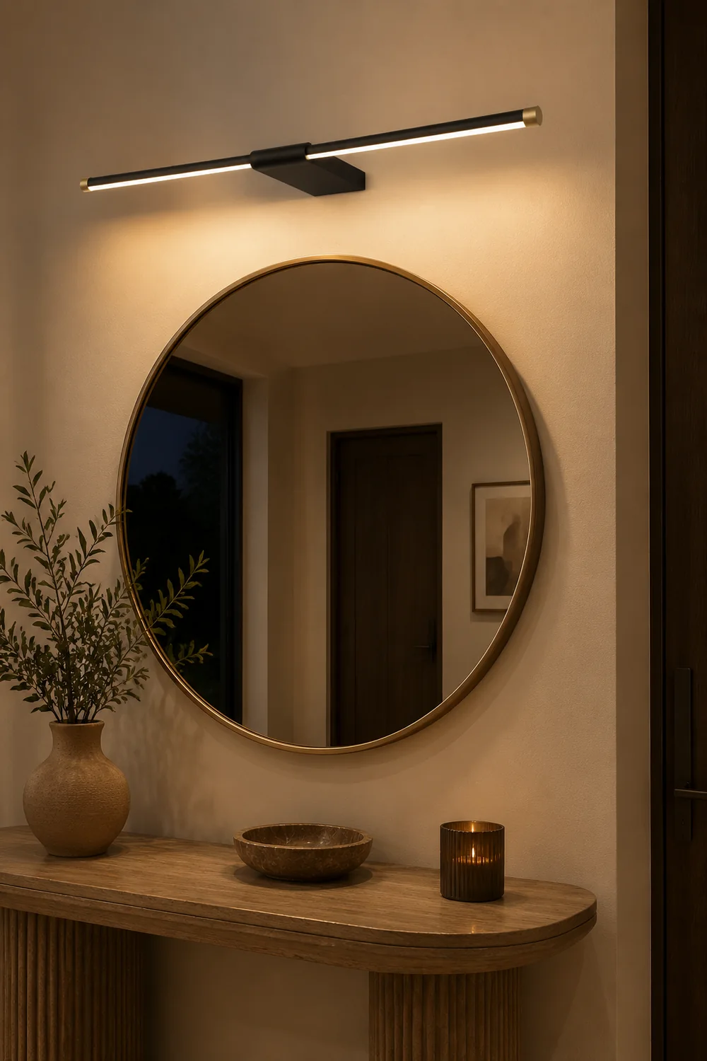 Edge Minimalist Linear Mirror Front Metal Wall Lamp, Black/Gold - Lumpaz